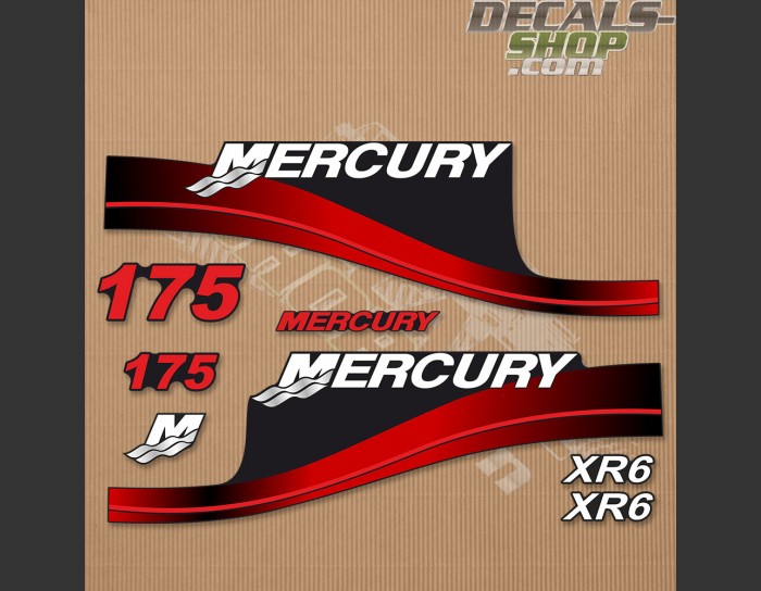 Mercury 175HP XR6 Outboard Decal Kit RED Mercury 175HP XR6 Outboard Decal Kit RED